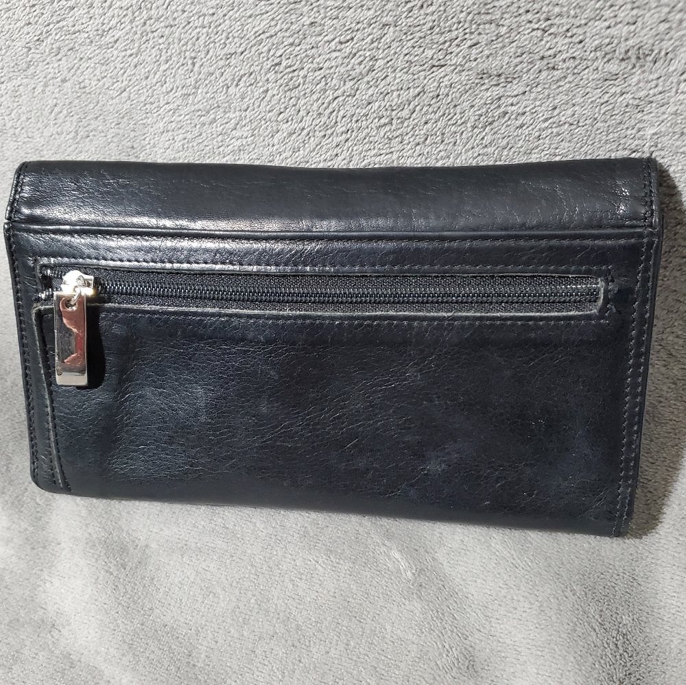 Bond Street Genuine Black Leather Trifold Checkbook Wallet